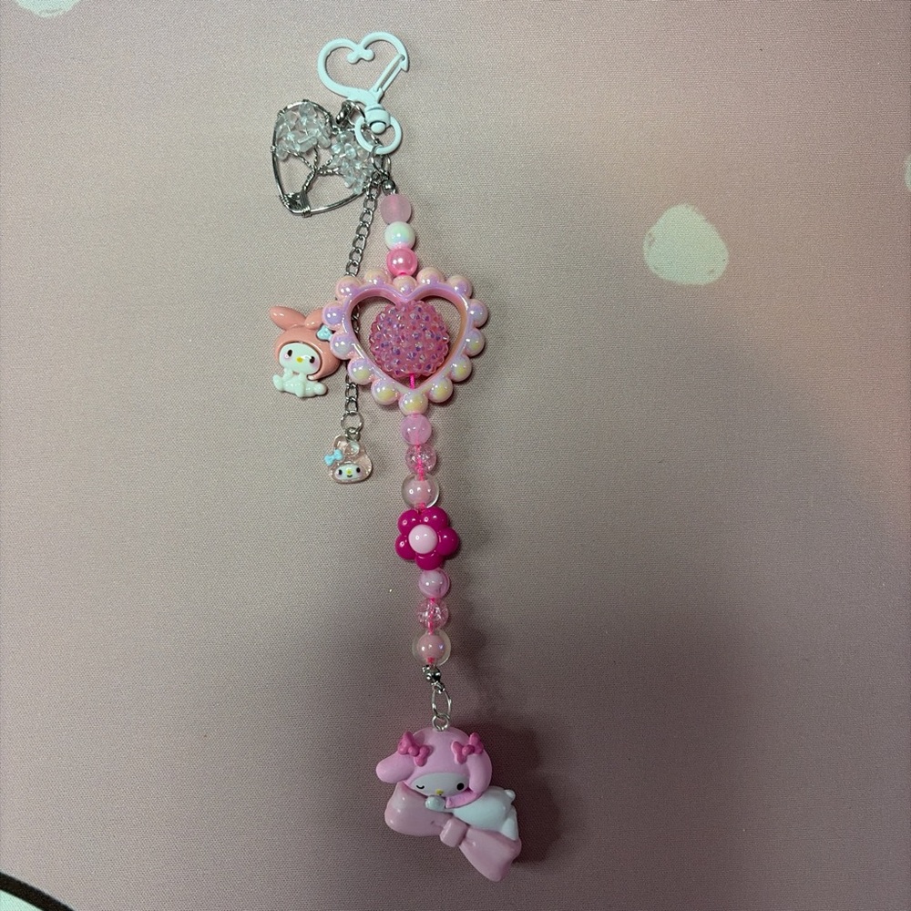 Charming Pink Heart Keychain with Cute Characters